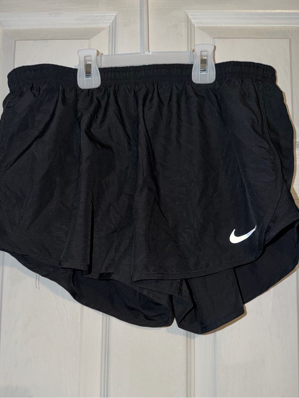 Nike Tempo Drifit Black Women's Athletic Running Shorts with White Swoosh large